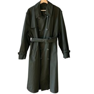 Vintage By Fabrini Mens 44 (L Long Line Hunter Green Trench Coat Double Breasted
